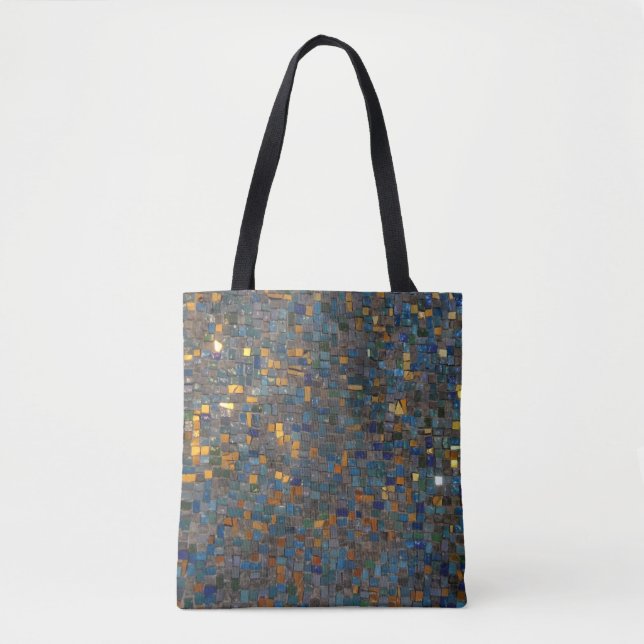 Bolsa Tote Pedras do mosaico no azul e no ouro (Frente)