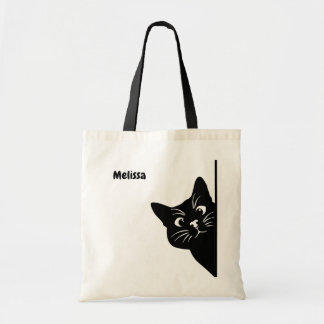 Bolsa Tote Peeking Black Cat Personalized Gift for Cat Lovers