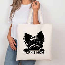 Bolsa Tote Peeking Yorkie Black Silhouette Yorkie Mãe