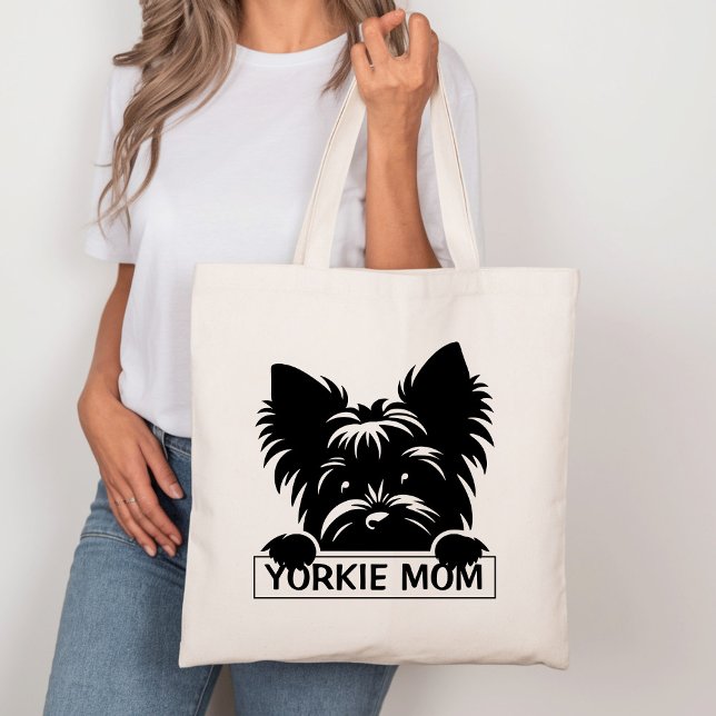 Bolsa Tote Peeking Yorkie Black Silhouette Yorkie Mãe (Criador carregado)