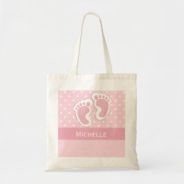 Bolsa Tote Pegada & nome das bolinhas do rosa do saco do bebé