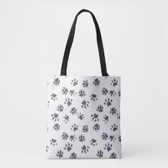 Bolsa Tote Pegadas De Pata: Cachorro Monocromo Sem Costura. (Frente)