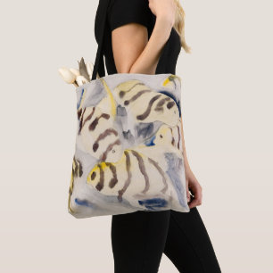 Bolsa Tote Peixe-Anjo Amarelo Minimalista Aquarela Vintage