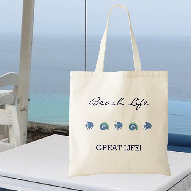 Bolsa Tote Peixe Azul Chic e Prateleiras Vida na Praia (Criador carregado)