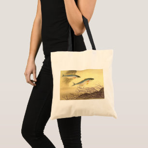 Bolsa Tote Peixe Cavala no Oceano, Arte Vintage Japonismo