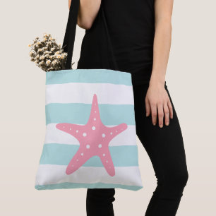 Bolsa Tote Peixe de Estrelas Rosa em Stripes de Casa