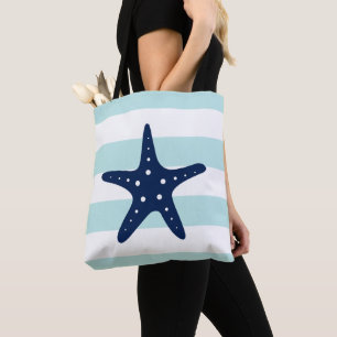 Bolsa Tote Peixe Estrela Azul em faixas de impressão