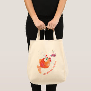 Bolsa Tote Peixe feliz e verme Saco de Tote Engraçado - Texto
