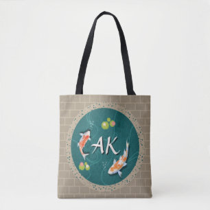 Bolsa Tote Peixe Koi na lagoa 3d realista personalizado inici