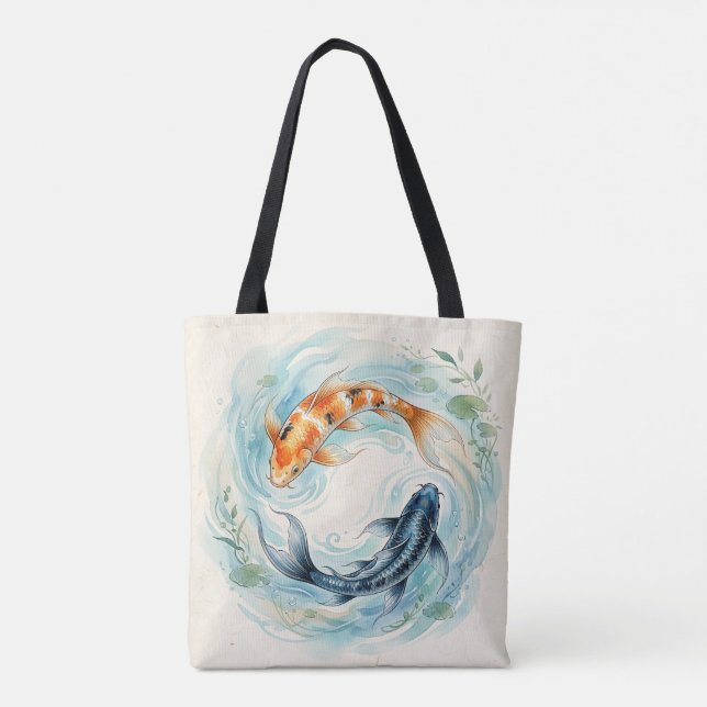 Bolsa Tote Peixe Koi Yin Yang aquarela (Verso)