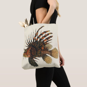 Bolsa Tote Peixe-Leão, Vida Marinha Oceânica Animal Vintage