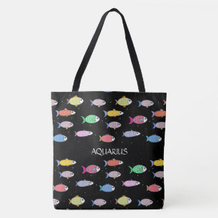 Bolsa Tote Peixe multicolorido moderno sobre preto