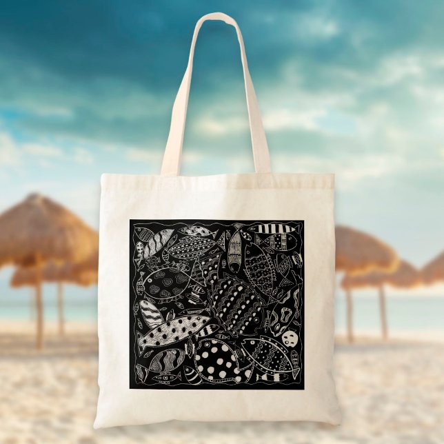 Bolsa Tote Peixe Negro E Branco Padrão Arte Moderna (Criador carregado)