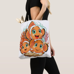 Bolsa Tote Peixe palhaço Desenho animado Fofo Família Subaquá