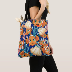 Bolsa Tote Peixe palhaço Desenho animado Fofo Família Subaquá