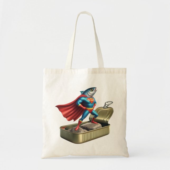Bolsa Tote Peixe Super-Herói Sardinha Poderosa Arte Oceânica (Frente)