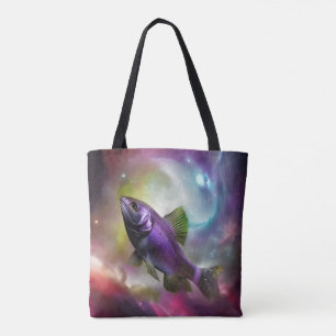 Bolsa Tote Peixe voador cósmico AI Fantasy Impressão de Arte