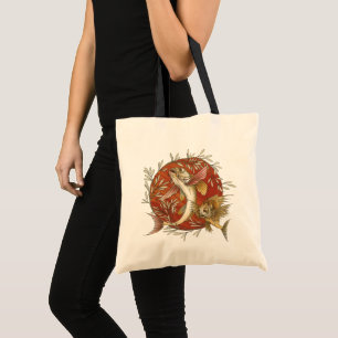 Bolsa Tote Peixe-Voador Japonês e Folhas de Bambu Arte Vintag