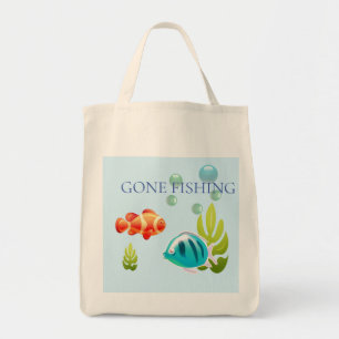Bolsa Tote Peixes Coloridos com Bolhas e Algas