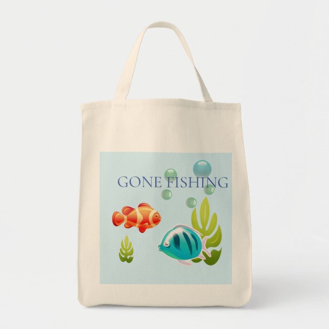 Bolsa Tote Peixes Coloridos com Bolhas e Algas Marinhas (Frente)