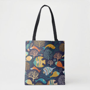 Bolsa Tote Peixes coloridos: padrão das plantas aquáticas.