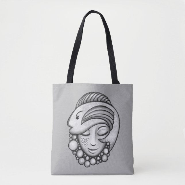 Bolsa Tote Peixes de cinza e Sereia (Frente)