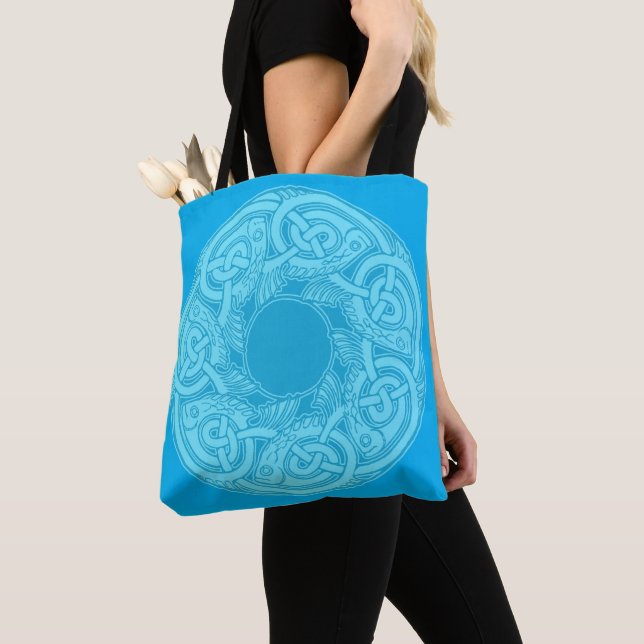 Bolsa Tote Peixes de Knotwork Celta em Azul (Close Up)