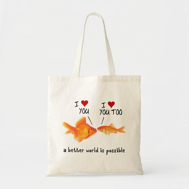Bolsa Tote Peixes de ouro apaixonados Eu amo Você (Frente)