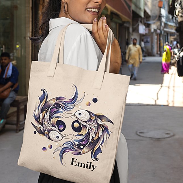 Bolsa Tote Peixes de tendências Aquarela Zodiac Design (Criador carregado)