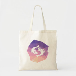 Bolsa Tote Peixes de toalha geométrica rosa-rosa-do-horóscopo