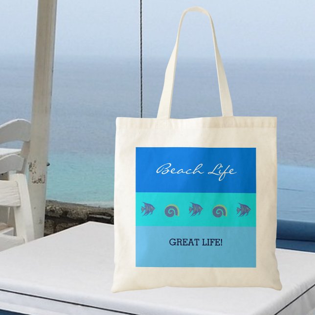 Bolsa Tote Peixes e Conchas Marinhas - Azul-Chic - Vida Praia (Criador carregado)