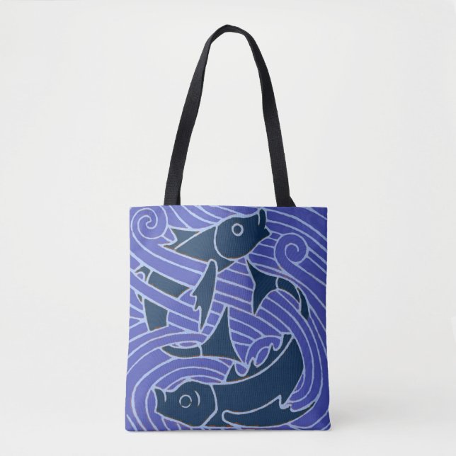 Bolsa Tote Peixes Nadados Oceano Azul Pesca (Frente)