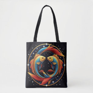 Bolsa Tote Peixes Sinal de Zodíaco em Estilo Artístico Cósmic