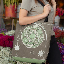 Bolsa Tote Peixes Zodiac - Sinal Verde e Cinza Mandala
