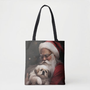 Bolsa Tote Pekingese com Papai Noel Natal Festivo
