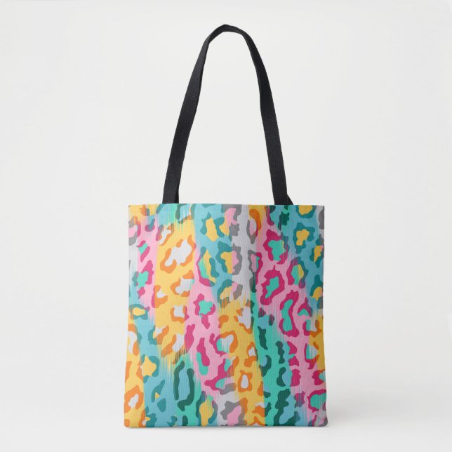 Bolsa Tote Pele de animais Abstrato-leopardo colorida. (Frente)