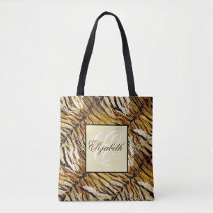 Bolsa Tote Pele de tigre, monograma, na moda, tigre, listrado
