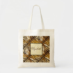Bolsa Tote Pele de tigre, monograma, na moda, tigre, striping