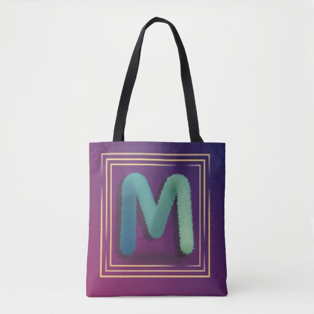 Bolsa Tote pele inicial "M" sobre fundo gradiente (Frente)