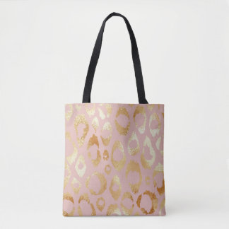 Bolsa Tote Pele-leopardo, textura de ouro-rosa
