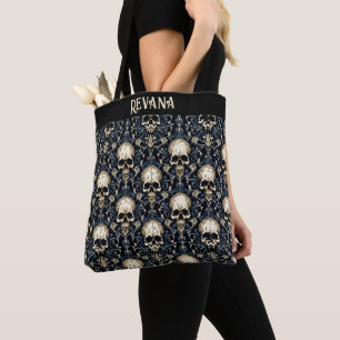 Bolsa Tote Peles de gótico e Floral Azul