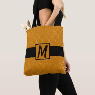 Bolsa Tote Película Quatrefoil Amarelo e Dourada Turmérica Mo