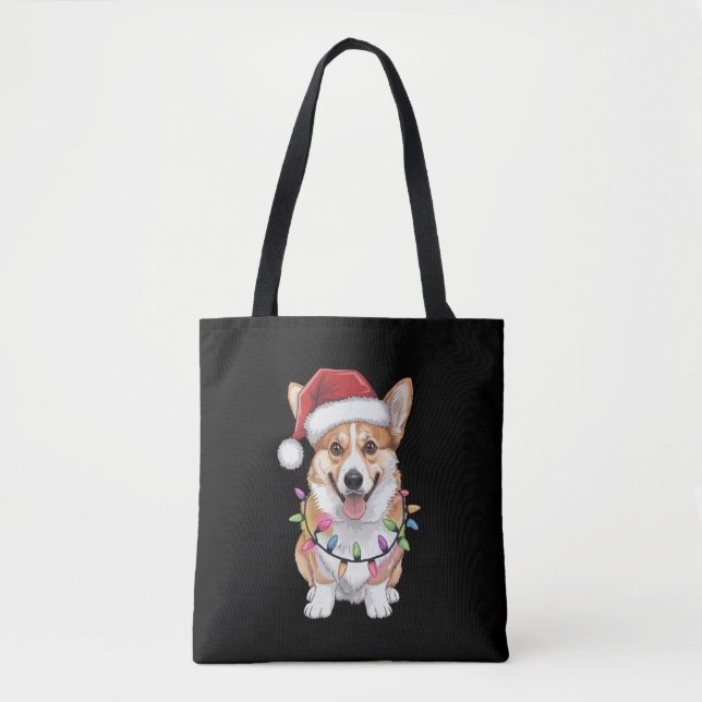 Bolsa Tote Pembroke Welsh Corgi Papais noeis Luzes de Árvore  (Frente)