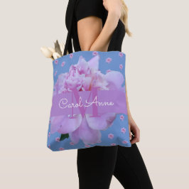 Bolsa Tote Pêmona Rosa Púrpura Floral Monograma Céu Azul