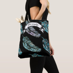 Bolsa Tote Pena azul e roxa da serenidade da aguarela