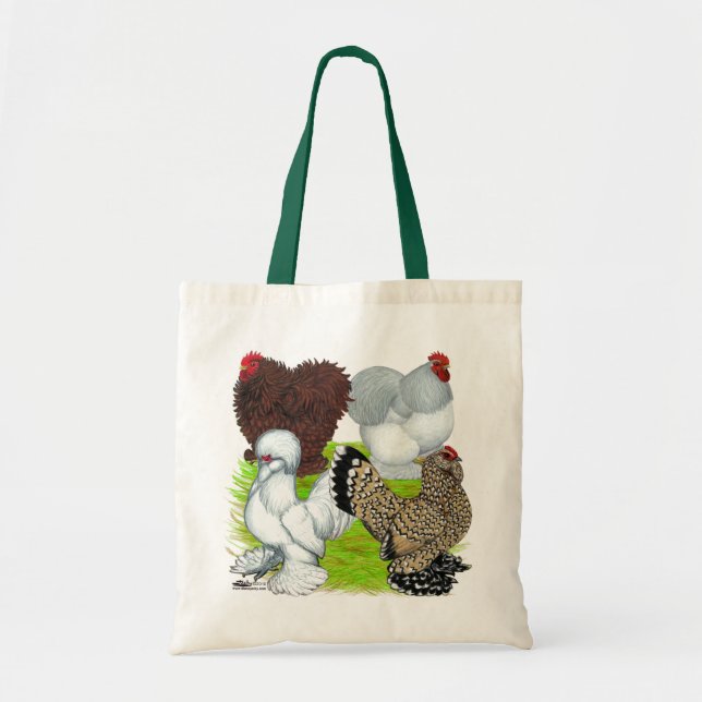 Bolsa Tote Pena das galinhas anãs equipada com pernas (Frente)