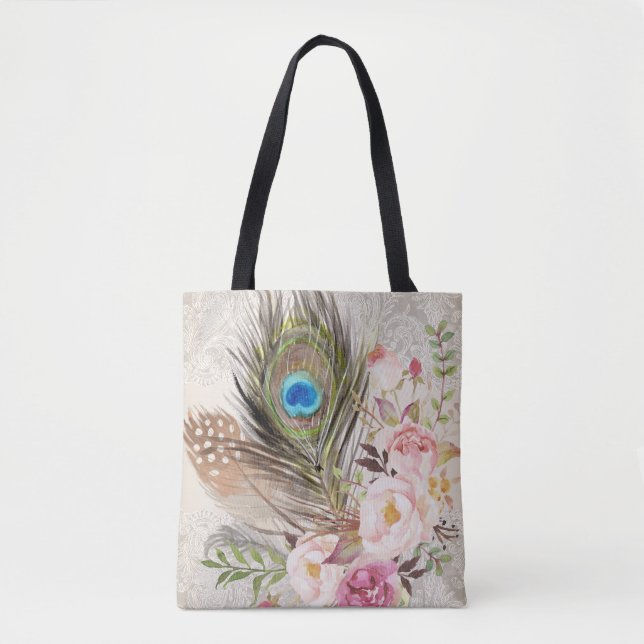 Bolsa Tote Pena do pavão de Boho & sacola chiques tribais dos (Frente)