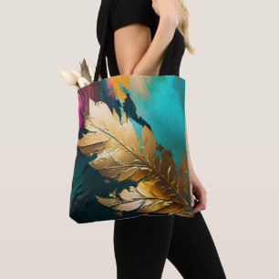 Bolsa Tote Pena Dourada – Elegância Abstrata Luxuosa