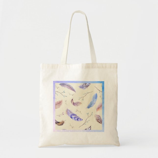 Bolsa Tote Penas de Aquarela Folhas e Ramais Padrão (Frente)