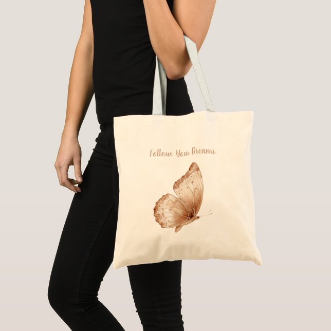 Bolsa Tote Penas de Borboleta Boho Bege Creme (Frente (produto))